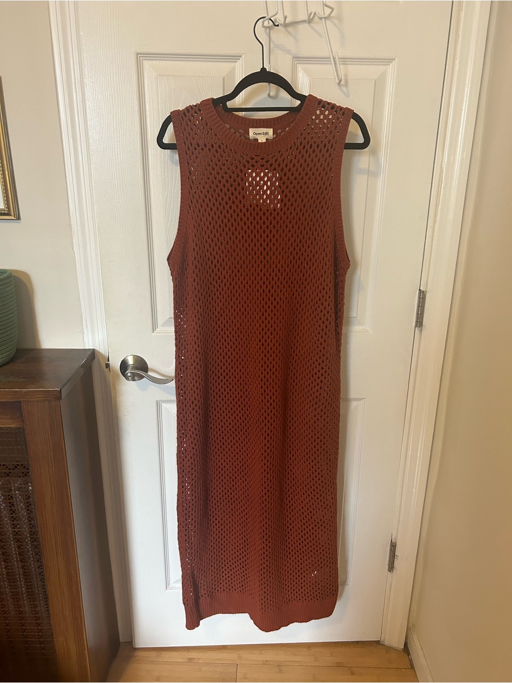 Nordstrom Open-Knit Sleeveless Midi Dress in Rust Brown